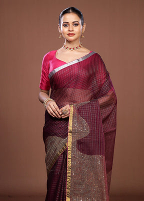 Maroon Matka Silk Saree With Blouse Piece