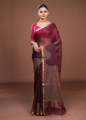 Maroon Matka Silk Saree With Blouse Piece