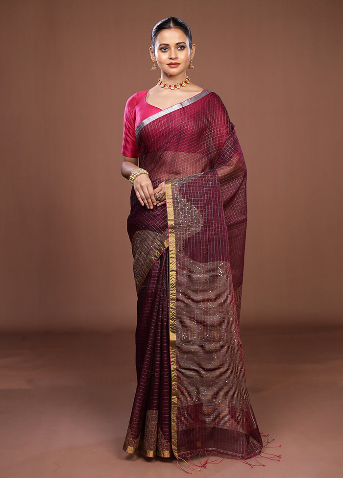 Maroon Matka Silk Saree With Blouse Piece