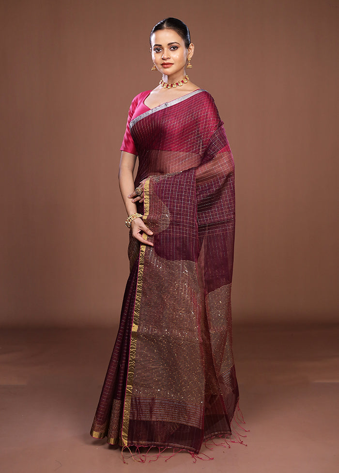 Maroon Matka Silk Saree With Blouse Piece