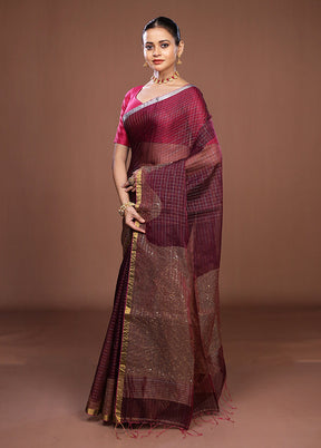 Maroon Matka Silk Saree With Blouse Piece