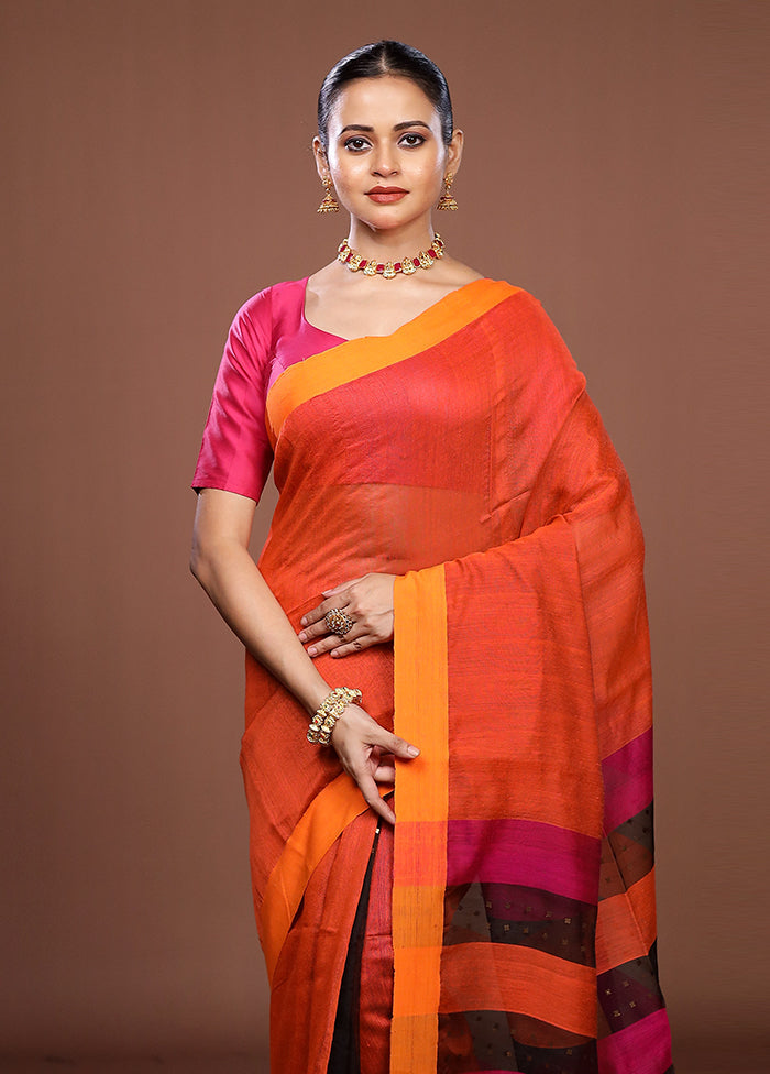 Orange Matka Silk Saree With Blouse Piece
