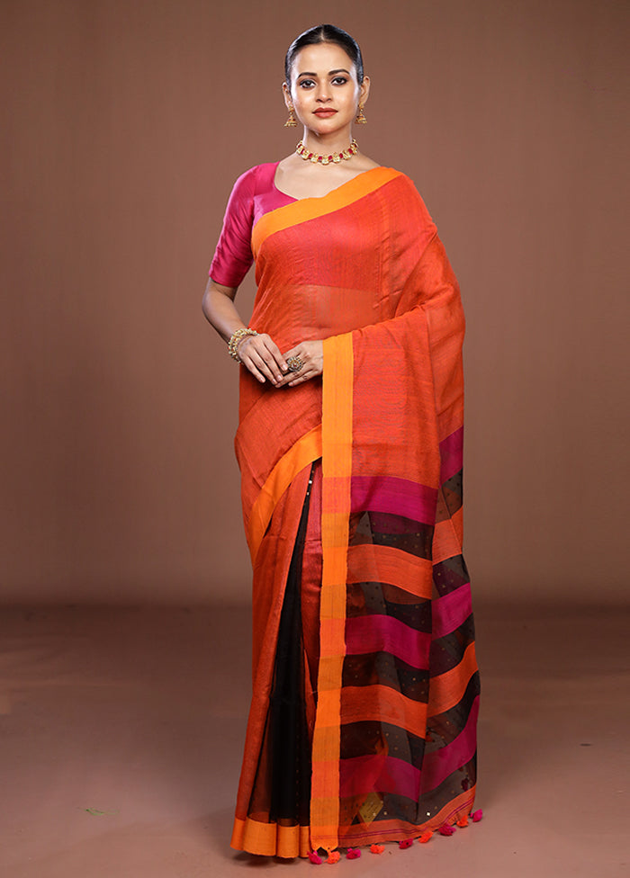 Orange Matka Silk Saree With Blouse Piece