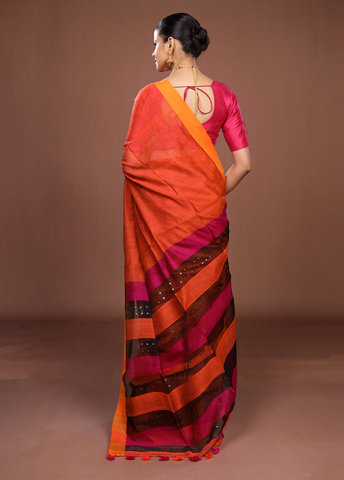 Orange Matka Silk Saree With Blouse Piece