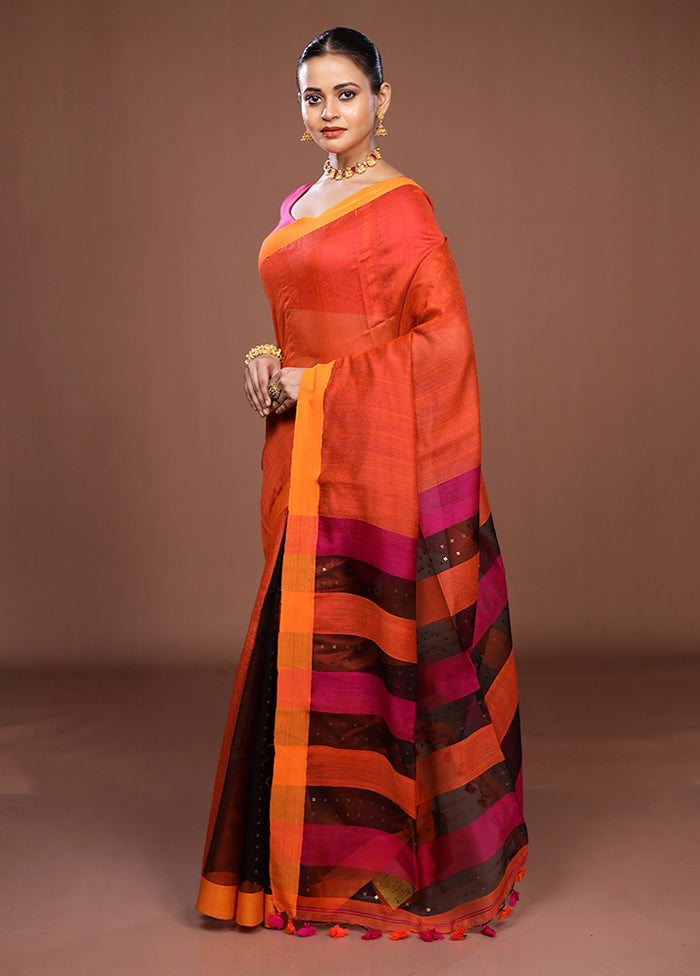 Orange Matka Silk Saree With Blouse Piece