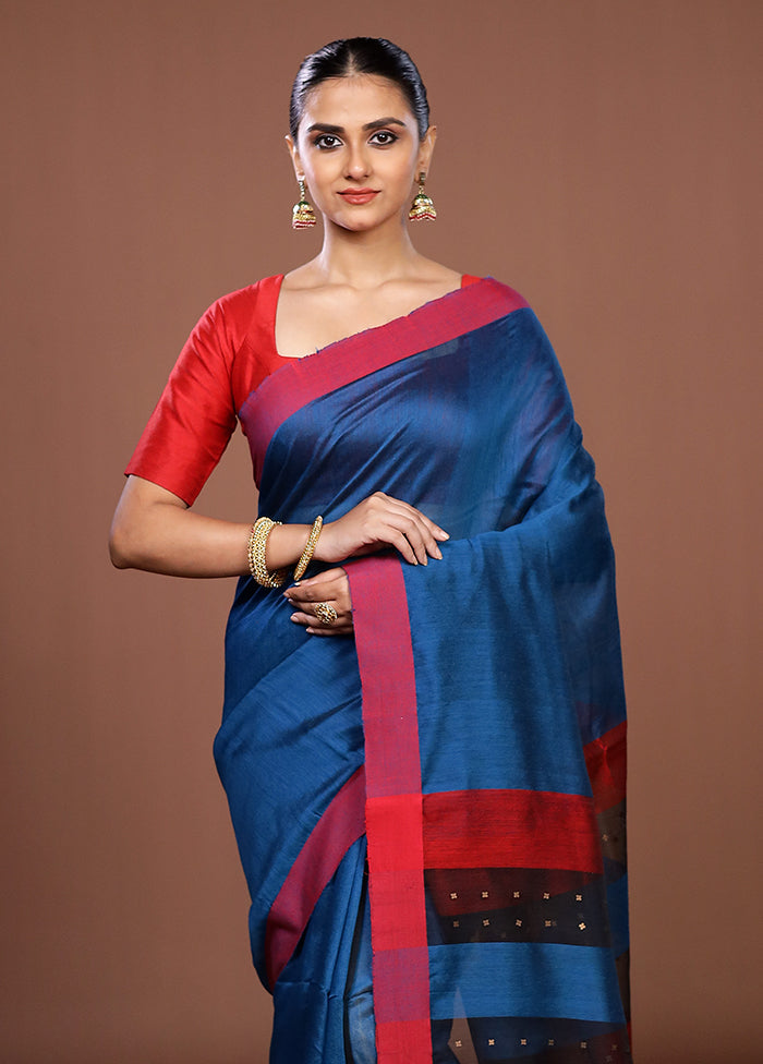 Blue Matka Silk Saree With Blouse Piece