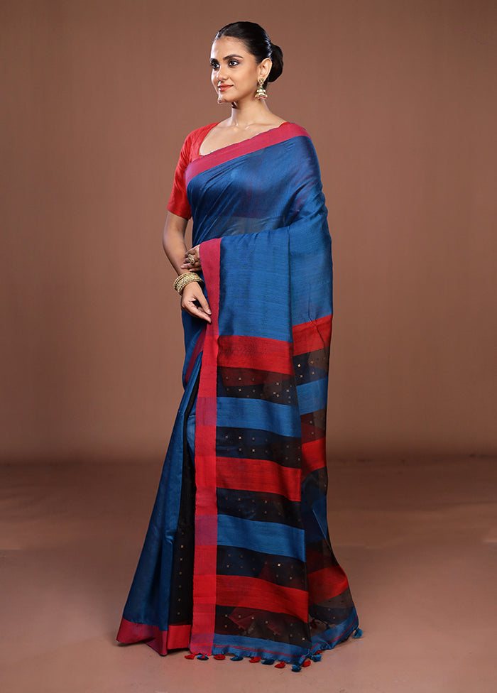 Blue Matka Silk Saree With Blouse Piece