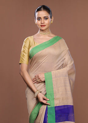 Cream Matka Silk Saree With Blouse Piece