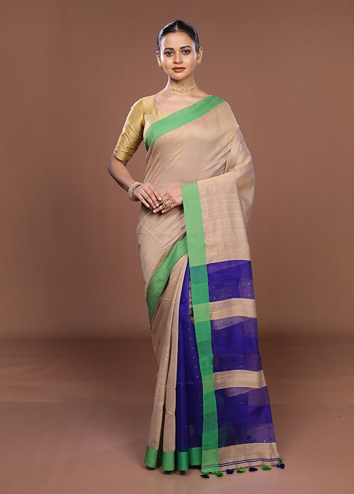 Cream Matka Silk Saree With Blouse Piece