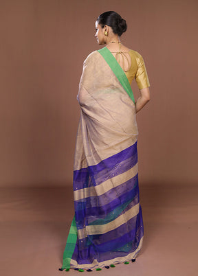 Cream Matka Silk Saree With Blouse Piece