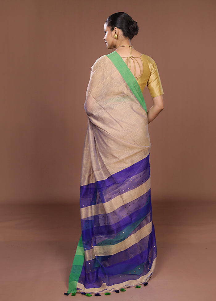 Cream Matka Silk Saree With Blouse Piece