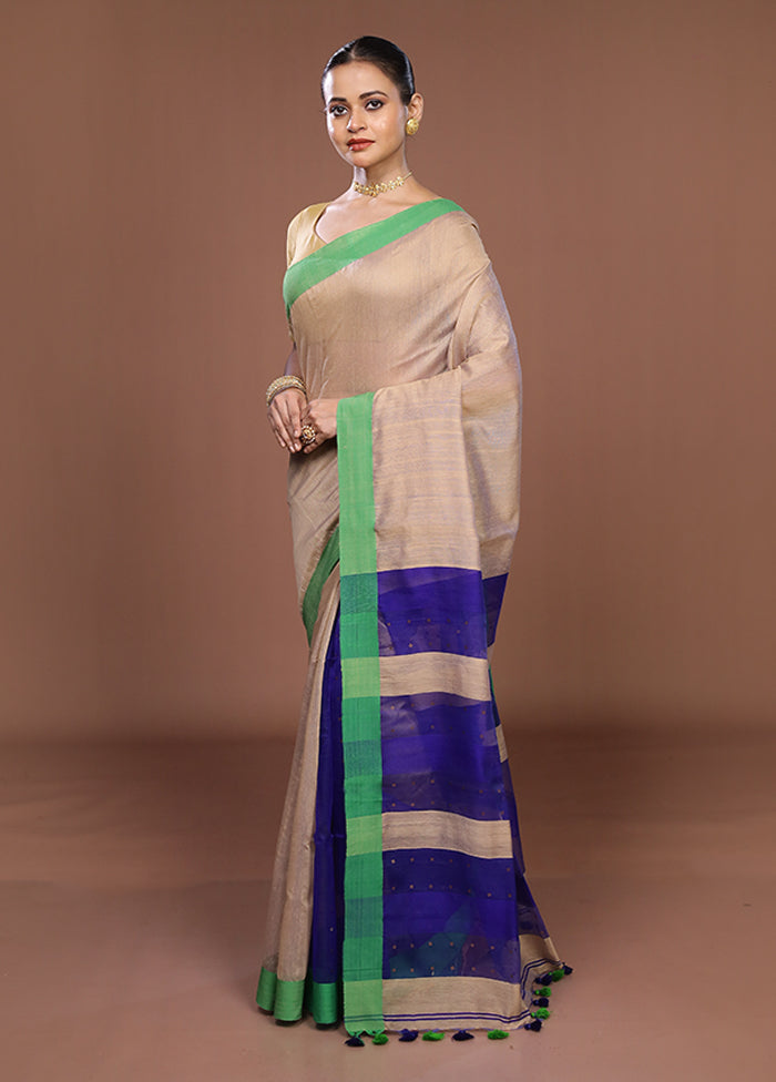 Cream Matka Silk Saree With Blouse Piece