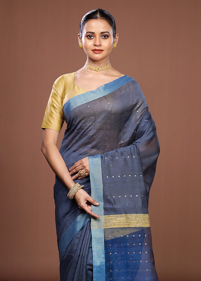 Blue Matka Silk Saree With Blouse Piece