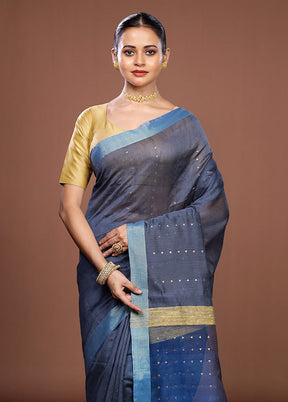 Blue Matka Silk Saree With Blouse Piece