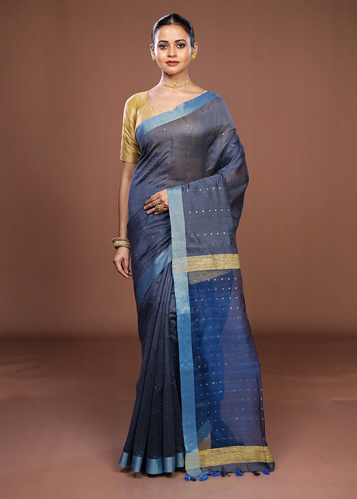 Blue Matka Silk Saree With Blouse Piece
