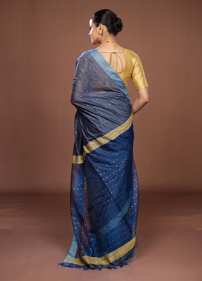 Blue Matka Silk Saree With Blouse Piece