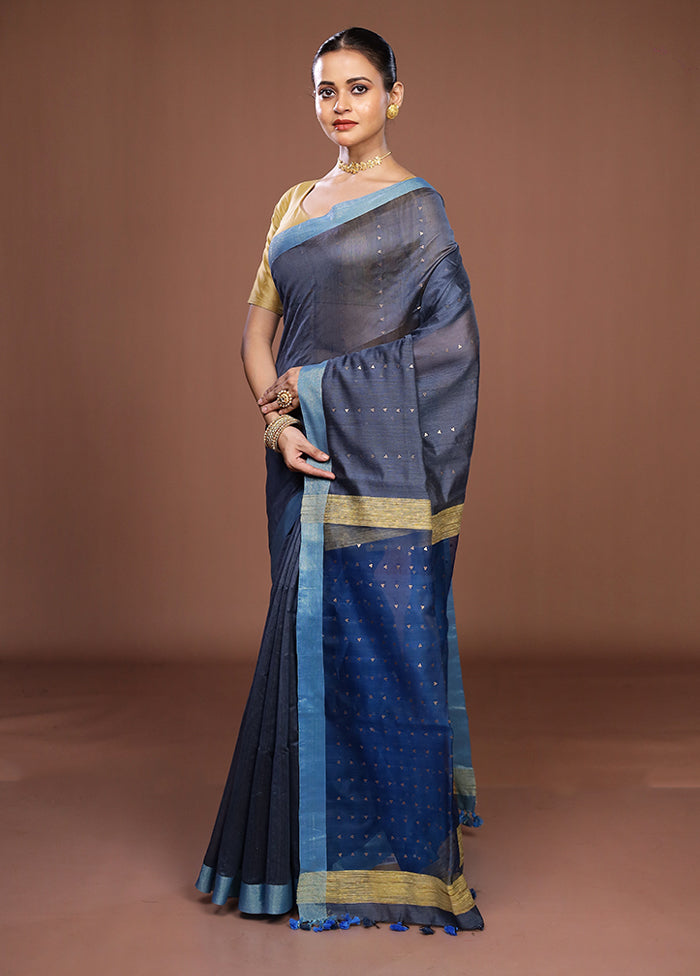 Blue Matka Silk Saree With Blouse Piece