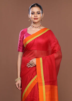 Orange Matka Silk Saree With Blouse Piece