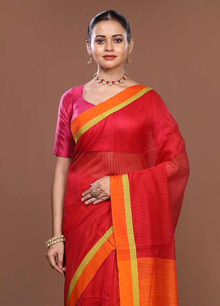 Orange Matka Silk Saree With Blouse Piece