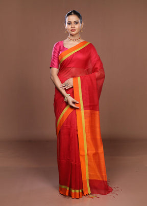 Orange Matka Silk Saree With Blouse Piece