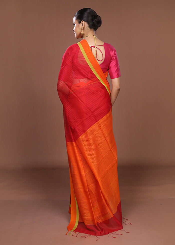 Orange Matka Silk Saree With Blouse Piece