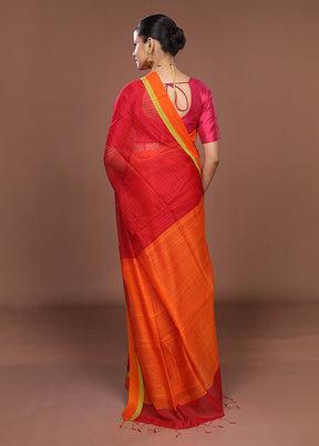 Orange Matka Silk Saree With Blouse Piece