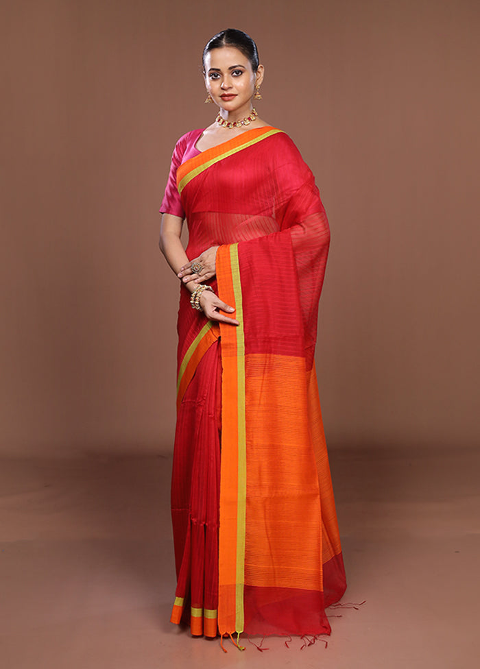 Orange Matka Silk Saree With Blouse Piece