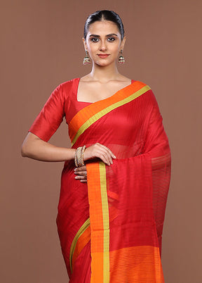 Red Matka Silk Saree With Blouse Piece