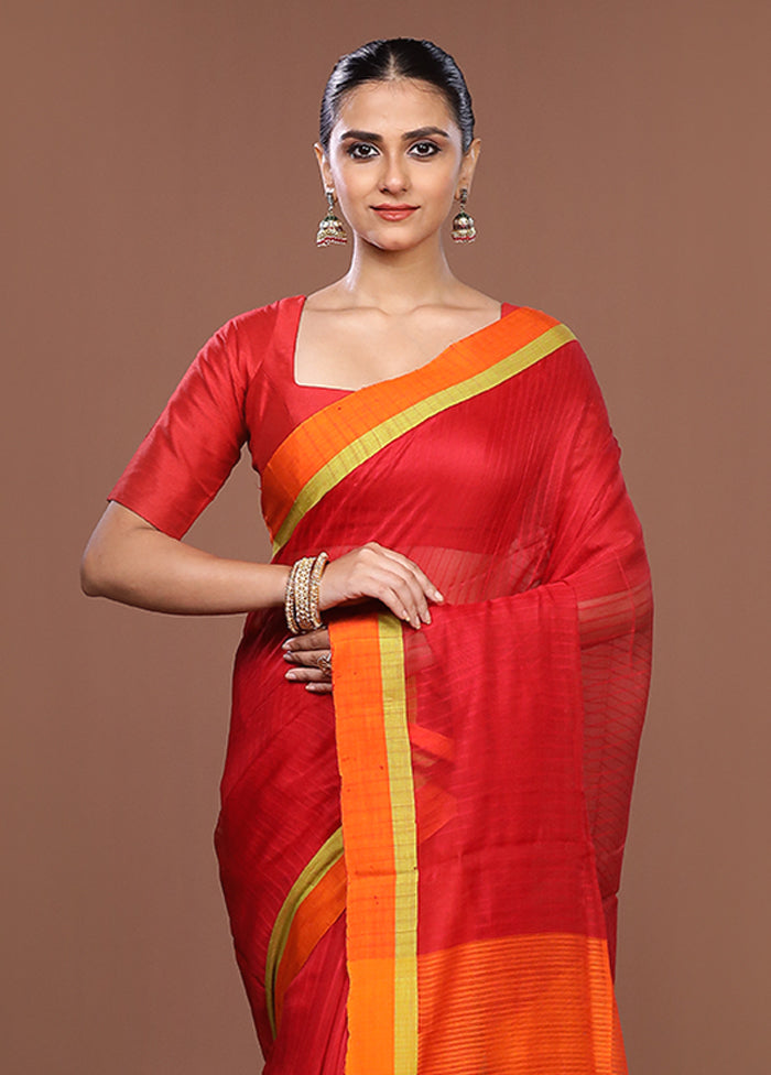 Red Matka Silk Saree With Blouse Piece