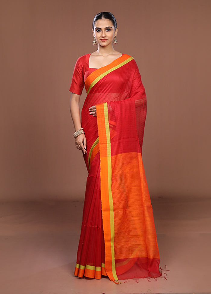Red Matka Silk Saree With Blouse Piece
