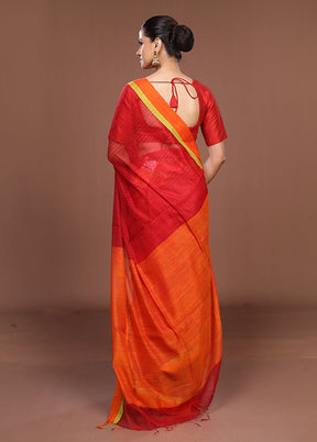Red Matka Silk Saree With Blouse Piece