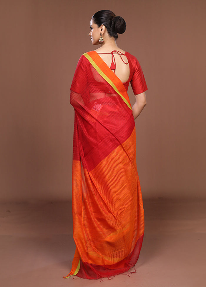Red Matka Silk Saree With Blouse Piece