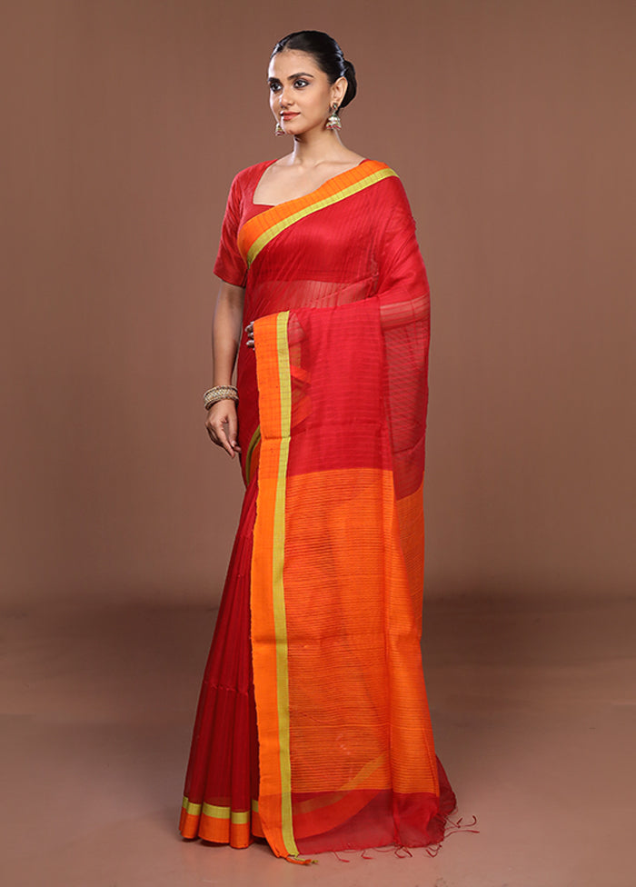 Red Matka Silk Saree With Blouse Piece