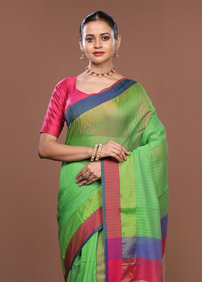 Green Matka Silk Saree With Blouse Piece