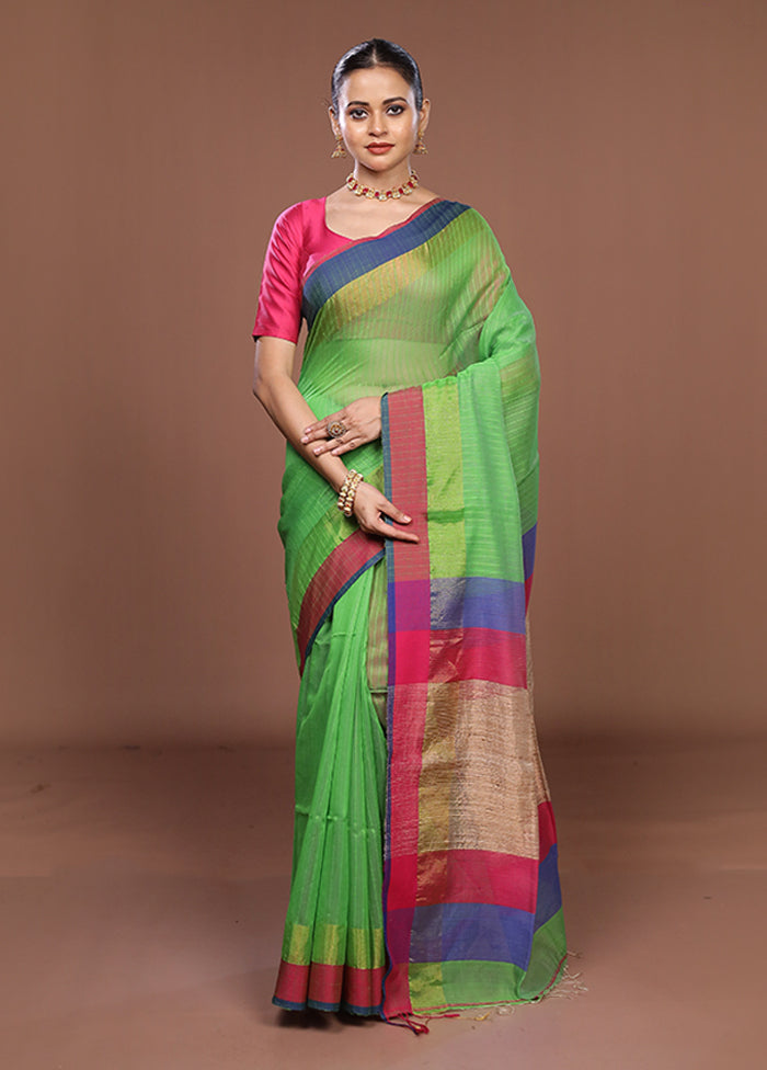 Green Matka Silk Saree With Blouse Piece