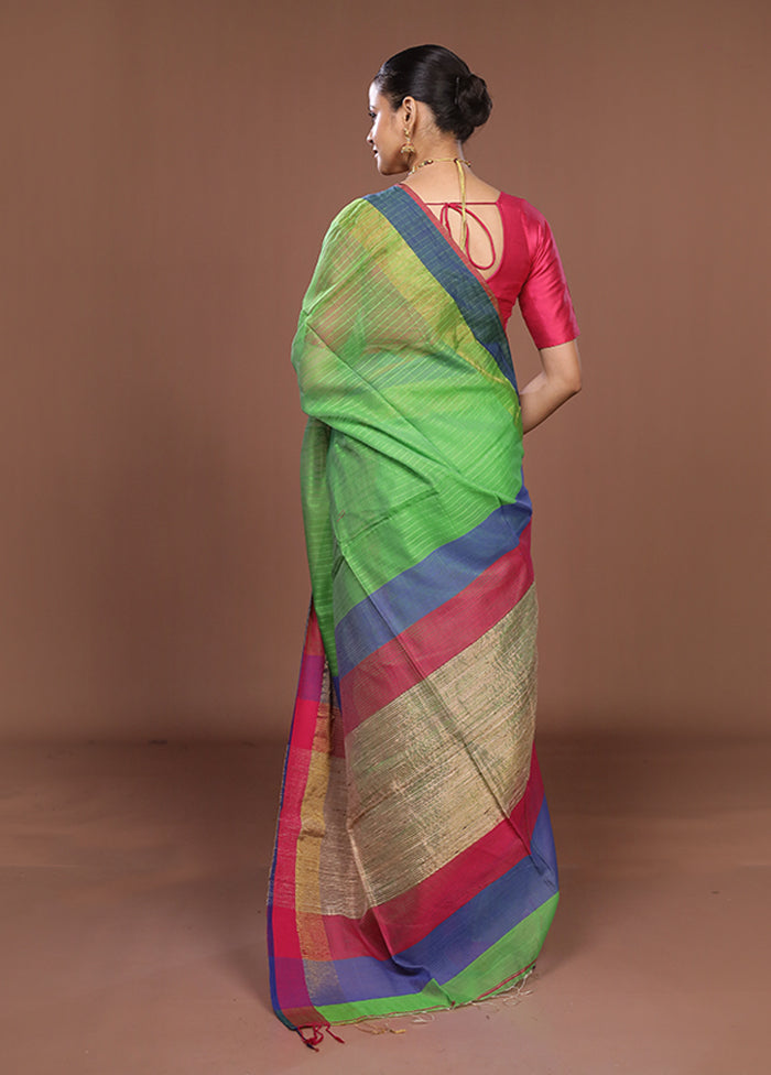 Green Matka Silk Saree With Blouse Piece