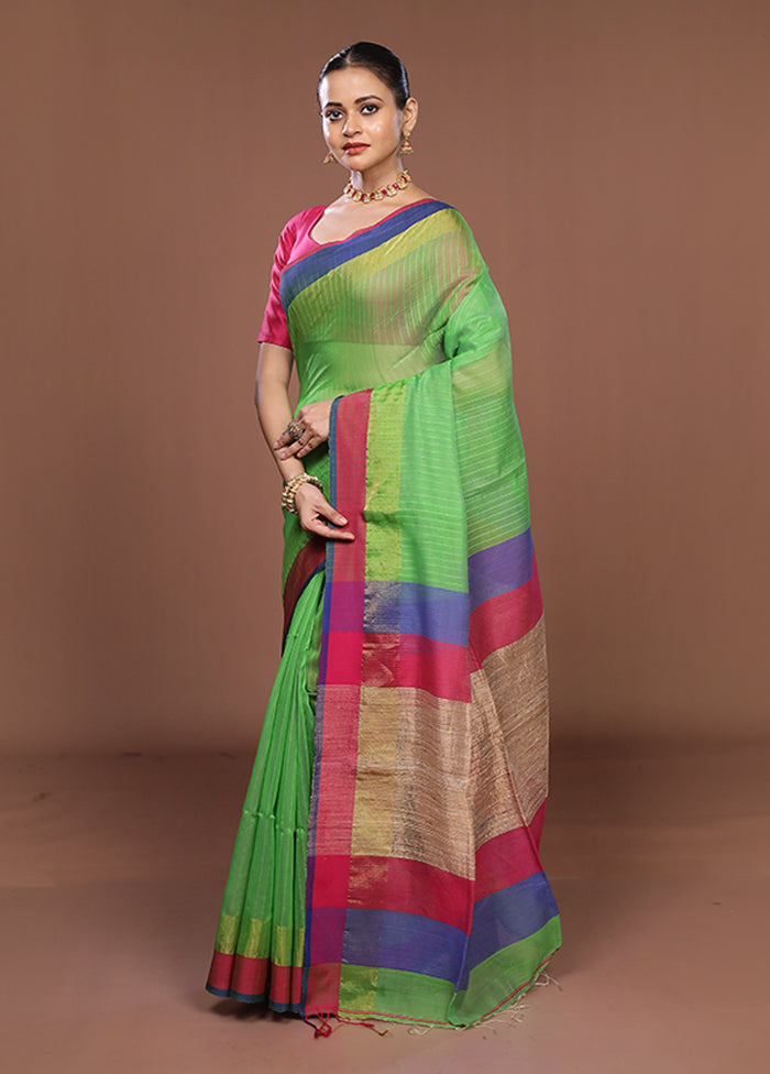 Green Matka Silk Saree With Blouse Piece