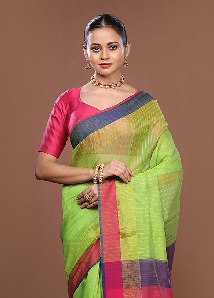 Green Matka Silk Saree With Blouse Piece