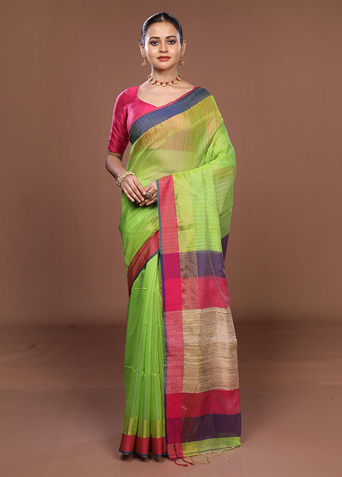 Green Matka Silk Saree With Blouse Piece