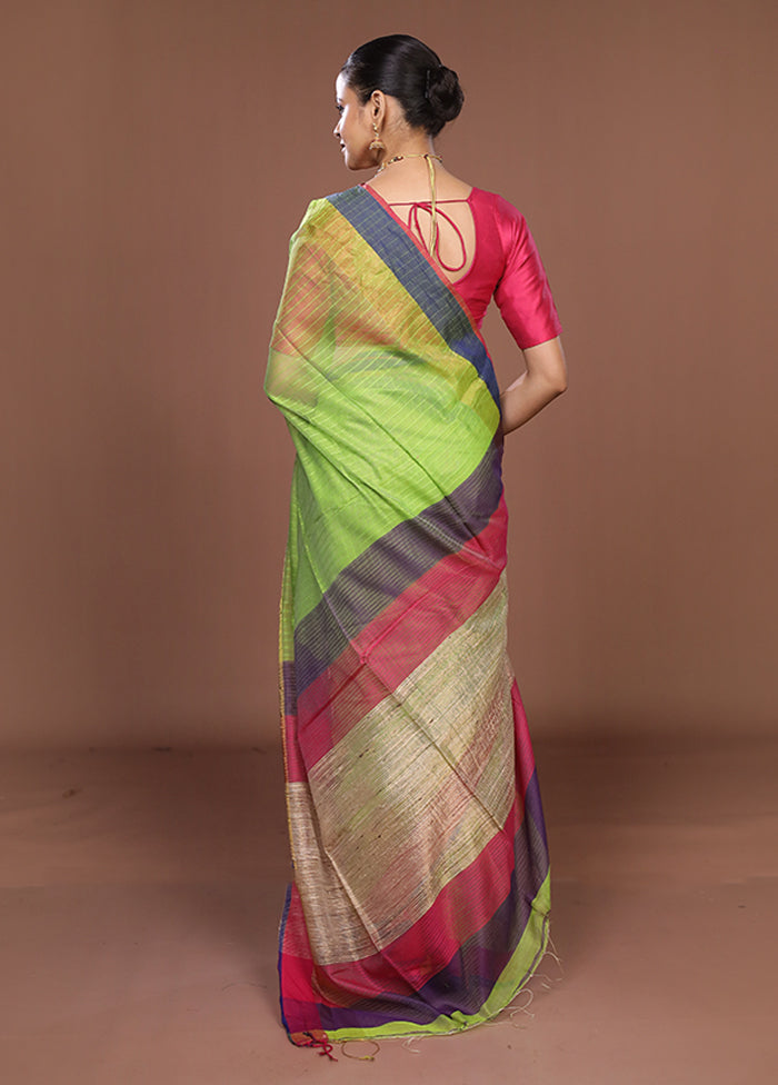 Green Matka Silk Saree With Blouse Piece