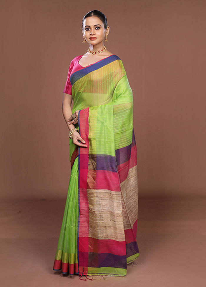 Green Matka Silk Saree With Blouse Piece