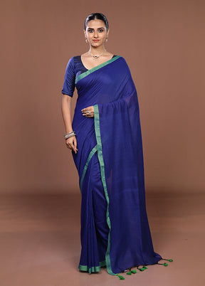 Blue Matka Silk Saree With Blouse Piece