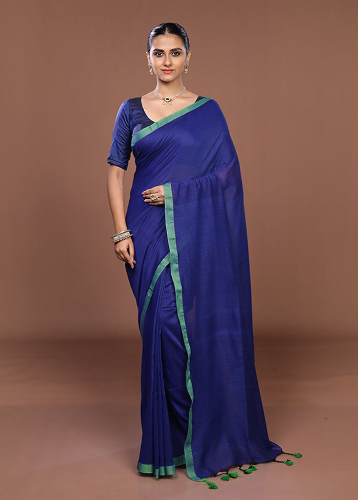 Blue Matka Silk Saree With Blouse Piece