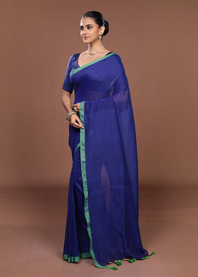 Blue Matka Silk Saree With Blouse Piece