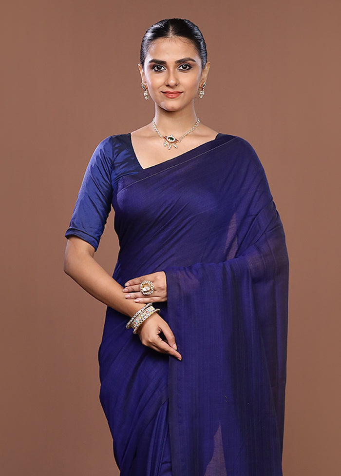 Blue Matka Silk Saree With Blouse Piece