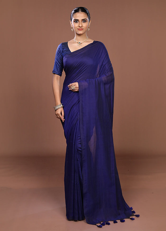 Blue Matka Silk Saree With Blouse Piece