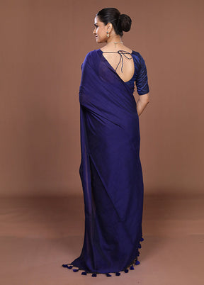 Blue Matka Silk Saree With Blouse Piece