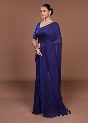 Blue Matka Silk Saree With Blouse Piece