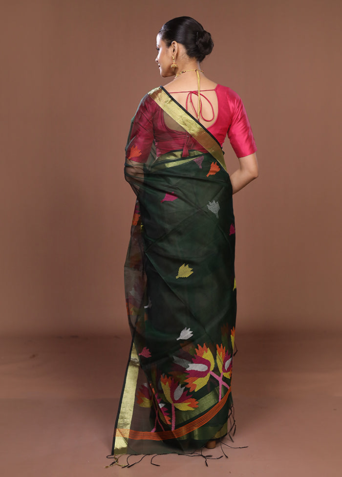 Green Matka Silk Saree With Blouse Piece