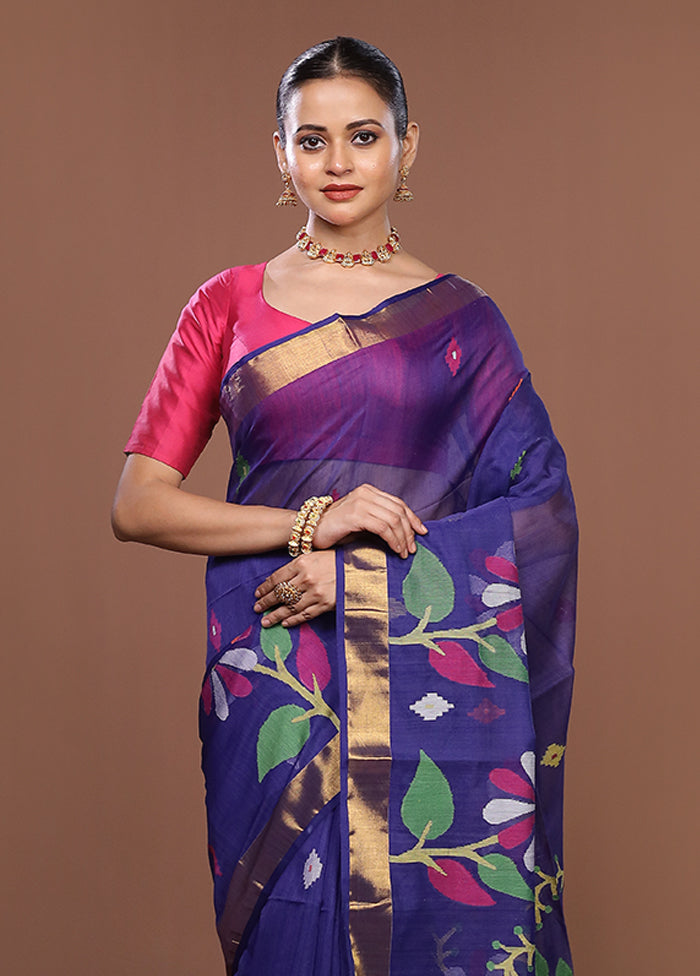 Blue Matka Silk Saree With Blouse Piece